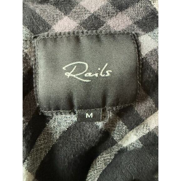 Rails Redding Shirt Womens Medium Ink Grey White Plaid Long Sleeve Frayed Hem - Picture 6 of 8